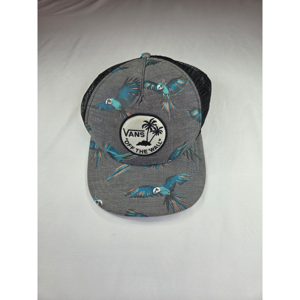 Vans Men Parrot Tropical Print Mesh Trucker Hat Snapback One Size Grey Black